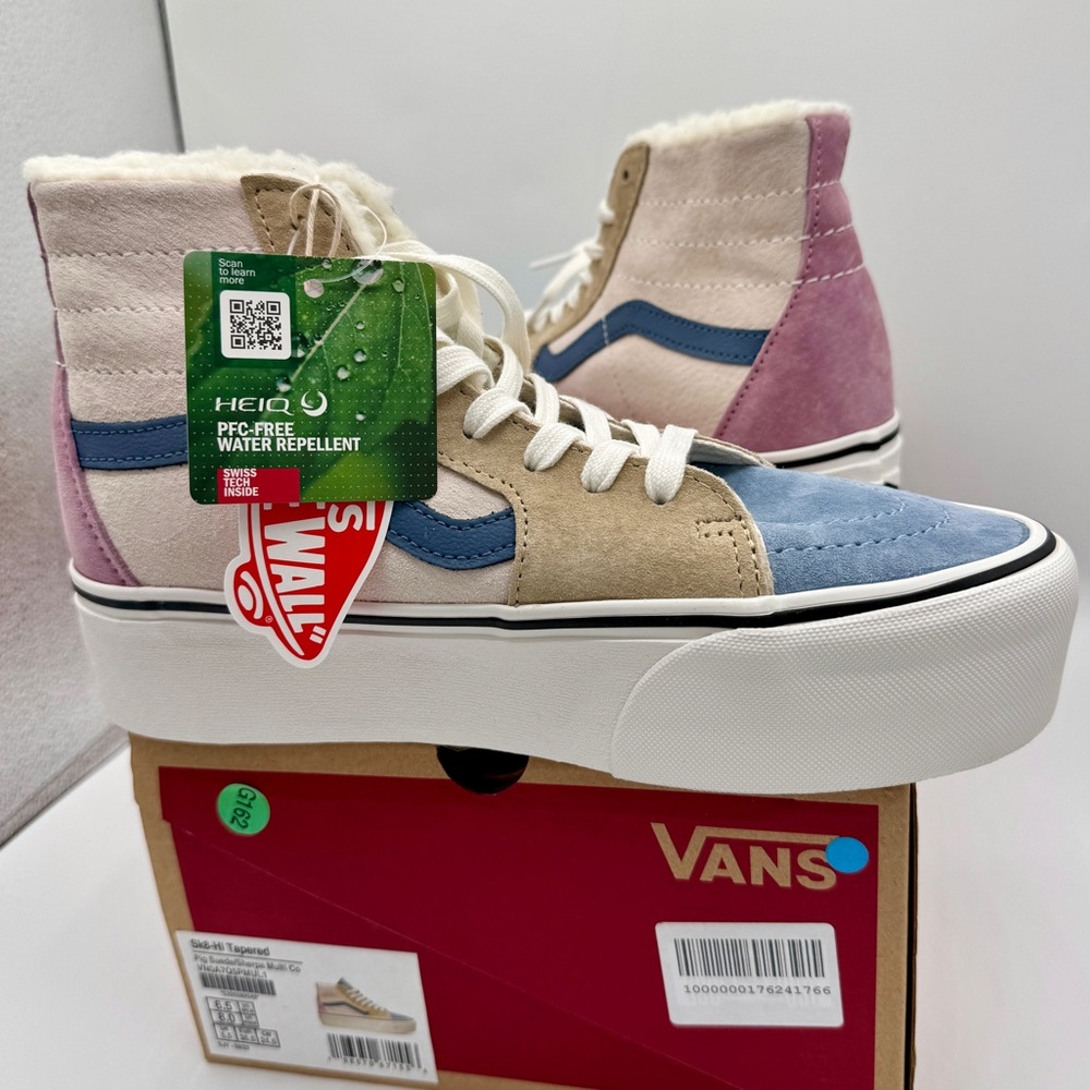 NWT Vans Sk8 Hi Pig Suede Multi Sherpa platform sneakers pink blue tan unisex - Picture 4 of 15